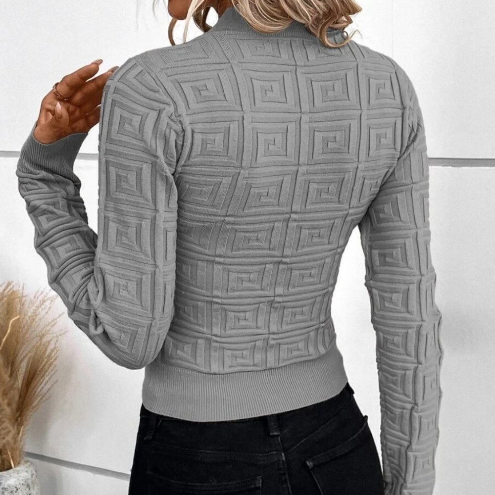 Gray Celeb Style Modern design long sleeved knit Sweater top - Picture 2 of 5